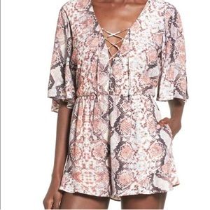 Lovers + Friends Epiphany Lace Up Snakeskin Romper| Size: Medium